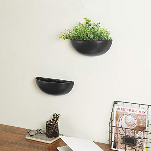 MyGift 12 Inch Matte Black Ceramic Half-Moon Wall Mounted Planter,...