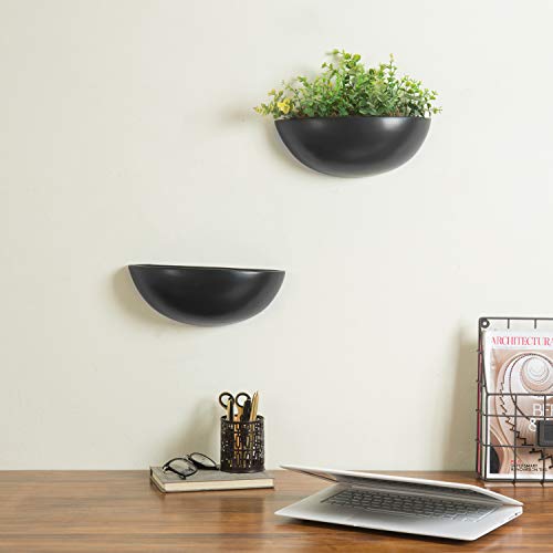 MyGift 12 Inch Matte Black Ceramic Half-Moon Wall Mounted Planter,...