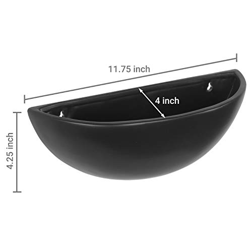 MyGift 12 Inch Matte Black Ceramic Half-Moon Wall Mounted Planter,...