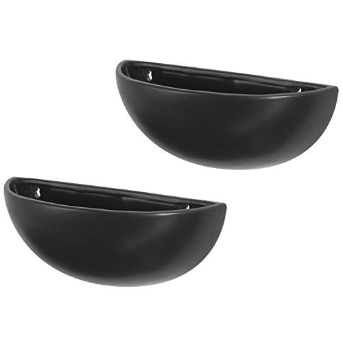 MyGift 12 Inch Matte Black Ceramic Half-Moon Wall Mounted Planter,...