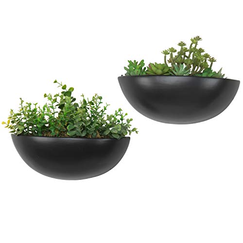 MyGift 12 Inch Matte Black Ceramic Half-Moon Wall Mounted Planter,...