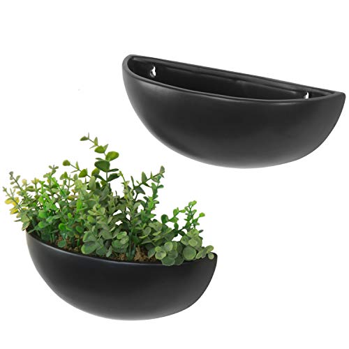 MyGift 12 Inch Matte Black Ceramic Half-Moon Wall Mounted Planter,...