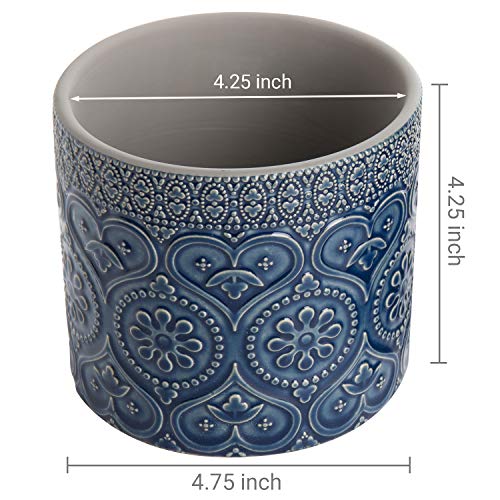 MyGift 4-Inch Cobalt Blue Ceramic Floral Embossed Succulent Plante...