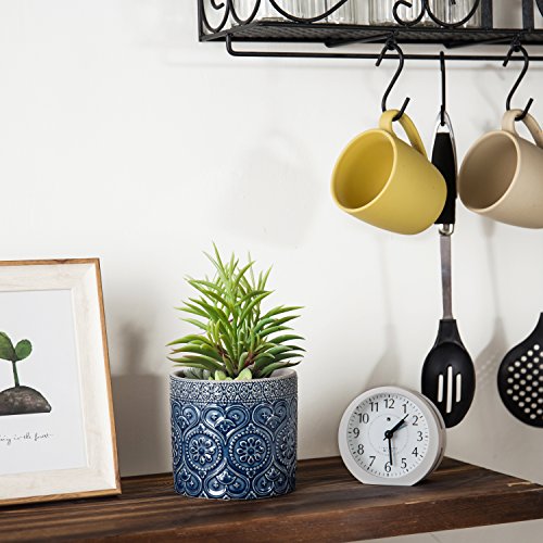 MyGift 4-Inch Cobalt Blue Ceramic Floral Embossed Succulent Plante...
