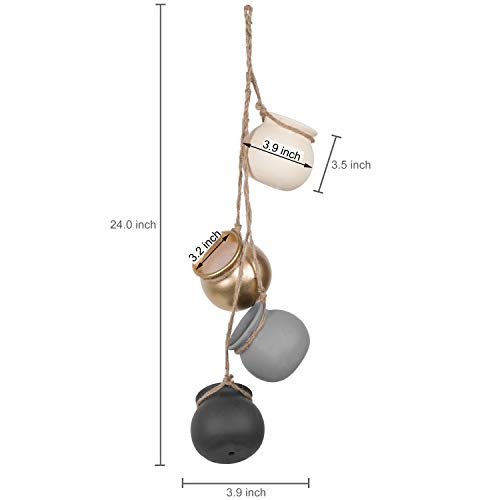 MyGift 4-Pot Mixed Fall Color-Tone Ceramic Hanging Flower Planter ...