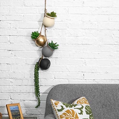 MyGift 4-Pot Mixed Fall Color-Tone Ceramic Hanging Flower Planter ...