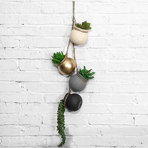 MyGift 4-Pot Mixed Fall Color-Tone Ceramic Hanging Flower Planter ...