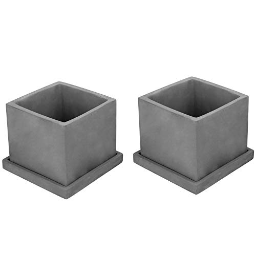MyGift 5-inch Dark Gray Cement Cube Planters with Removable Trays,...