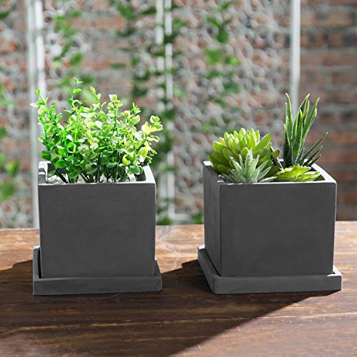 MyGift 5-inch Dark Gray Cement Cube Planters with Removable Trays,...