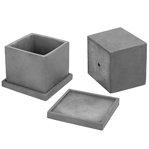 MyGift 5-inch Dark Gray Cement Cube Planters with Removable Trays,...