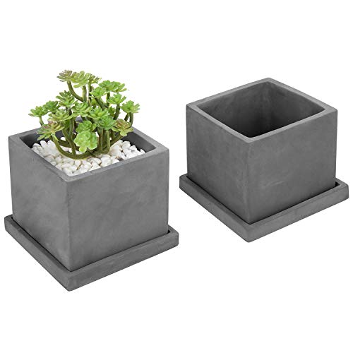 MyGift 5-inch Dark Gray Cement Cube Planters with Removable Trays,...