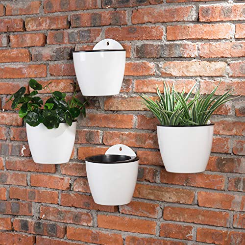 MyGift 7-inch Modern Wall Mountable Self Watering White Planter Po...