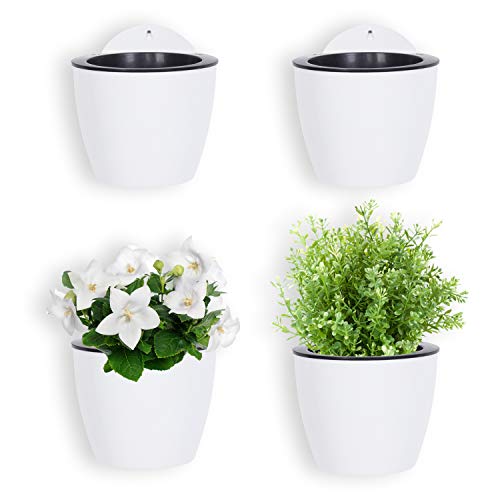 MyGift 7-inch Modern Wall Mountable Self Watering White Planter Po...