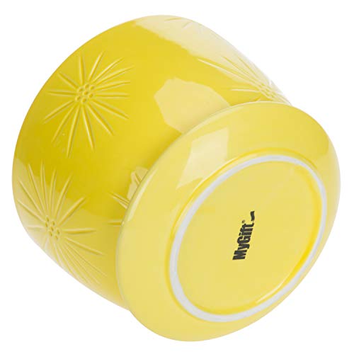MyGift 7 inch Yellow Sunburst Ceramic Flower Pot with Saucer