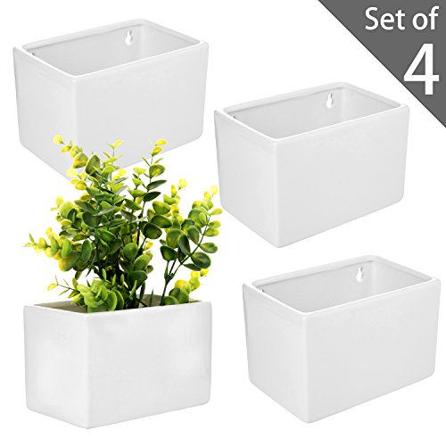 MyGift Modern White Ceramic Wall Hanging Succulent & Herb Planter ...