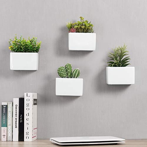 MyGift Modern White Ceramic Wall Hanging Succulent & Herb Planter ...