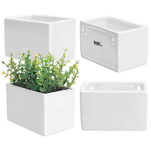 MyGift Modern White Ceramic Wall Hanging Succulent & Herb Planter ...