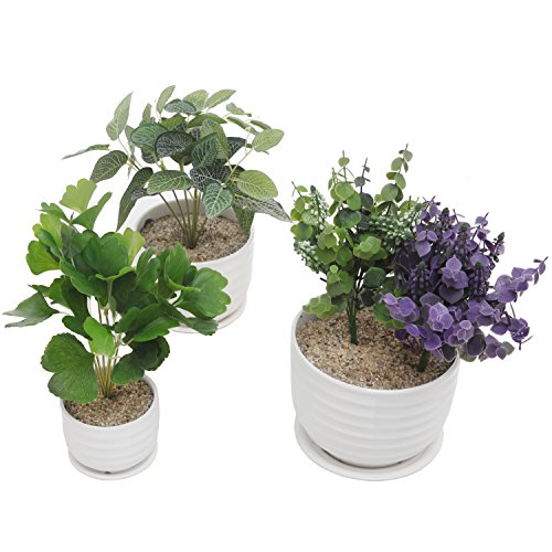 MyGift Small to Medium Sized Round Modern White Ceramic Garden Flo...