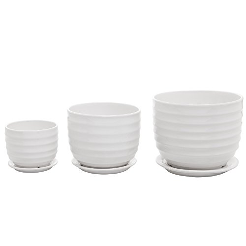 MyGift Small to Medium Sized Round Modern White Ceramic Garden Flo...