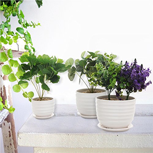 MyGift Small to Medium Sized Round Modern White Ceramic Garden Flo...