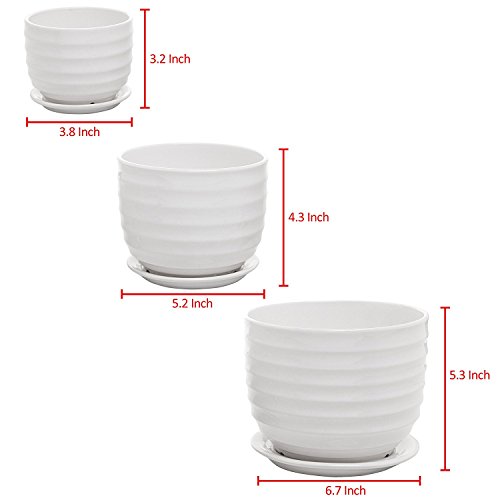 MyGift Small to Medium Sized Round Modern White Ceramic Garden Flo...