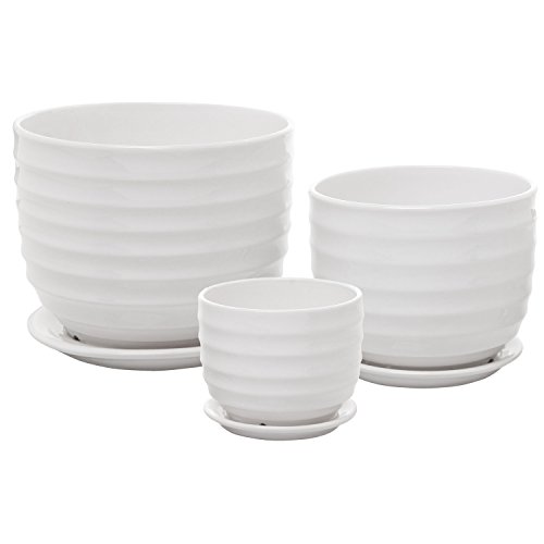 MyGift Small to Medium Sized Round Modern White Ceramic Garden Flo...