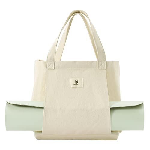 Moyaqi Canvas Tote Bag with Yoga Mat Carrier Pocket Carryall Shoul...