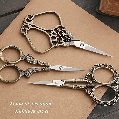 3 Pairs Vintage European Style Stainless Steel Precision Scissors,...