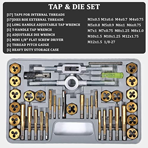 BeHappy 40 PCS Tap and Die Set, Metric Tap and Die Set Titanium Co...