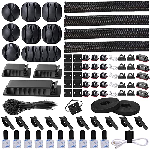 192 PCS Cable Management Kit 4 Wire Organizer Sleeve,11 Cable Hold...