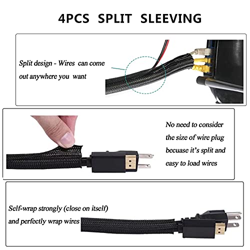 N NOROCME Cord Management Organizer Kit 4 Cable Sleeve Split with ...