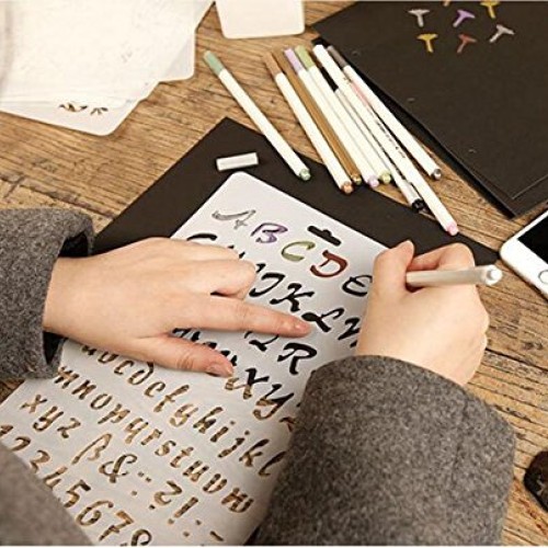 NABLUE Pack of 8 Plastic Alphabet Letter Number Drawing Painting S...