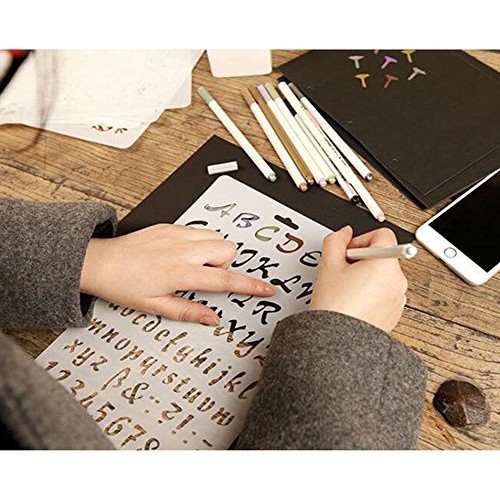 NABLUE Pack of 8 Plastic Alphabet Letter Number Drawing Painting S...