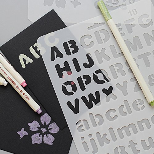 NABLUE Pack of 8 Plastic Alphabet Letter Number Drawing Painting S...