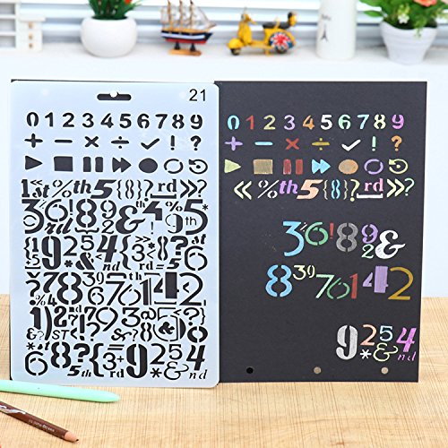 NABLUE Pack of 8 Plastic Alphabet Letter Number Drawing Painting S...