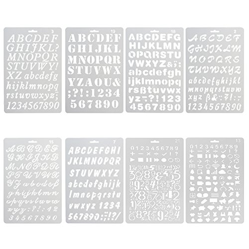 NABLUE Pack of 8 Plastic Alphabet Letter Number Drawing Painting S...