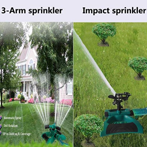 Durable Lawn Sprinkler, 3 Arm with Impact Water Sprinklers for Law...