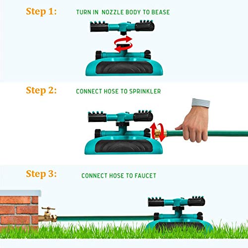 Durable Lawn Sprinkler, 3 Arm with Impact Water Sprinklers for Law...