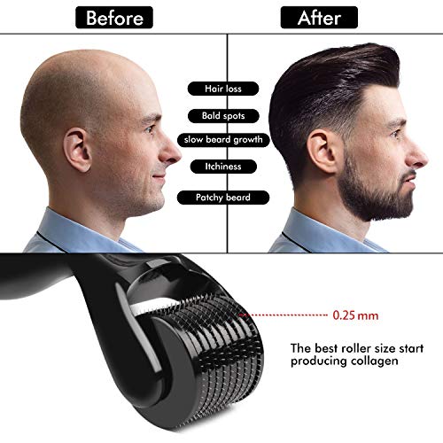 Beard Growth Kit - Derma Roller, Serum Oil 2oz, Balm and Comb, S...