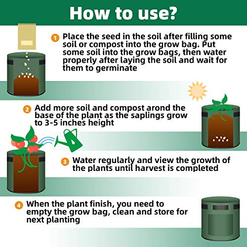 NAMTSO Potato Grow Bags, 4 Packs 7 Gallons Upgraded 200GSM Heavy D...