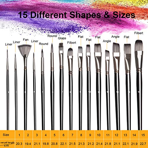 NANAPLUMS Artist Paint Brush Set - 15 Sizes Acrylic Paint Brushes ...