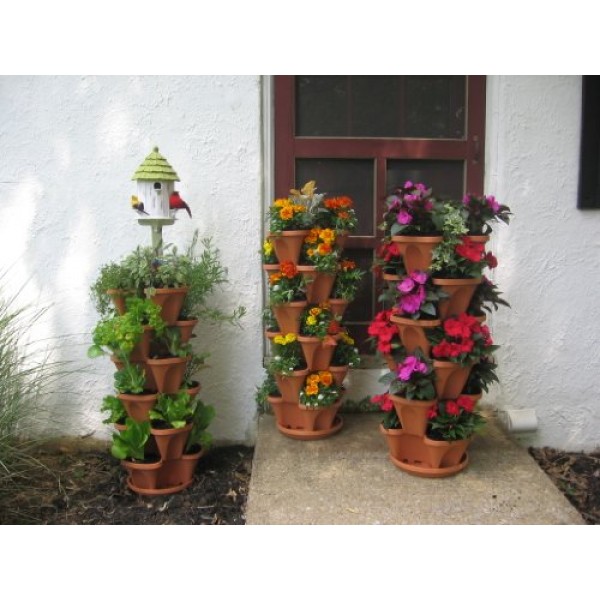 Terracotta Color 3-Tier Stacking Planter - Vertical Gardening for ...