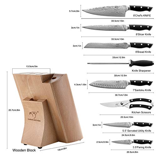 Kitchen Damascus Knife Set, 9-Piece Kitchen Knife Set with Block, ...