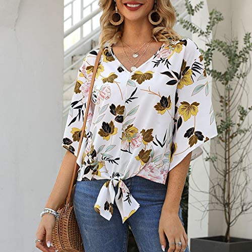 NANTE Top Womens Blouses V-Neck Floral Print Short Sleeve Loose T...
