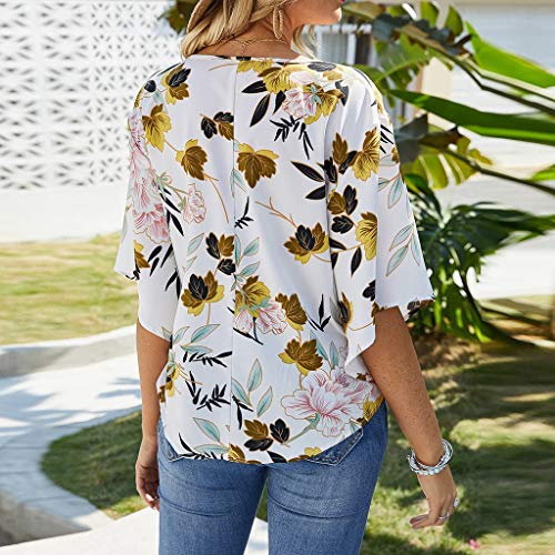 NANTE Top Womens Blouses V-Neck Floral Print Short Sleeve Loose T...