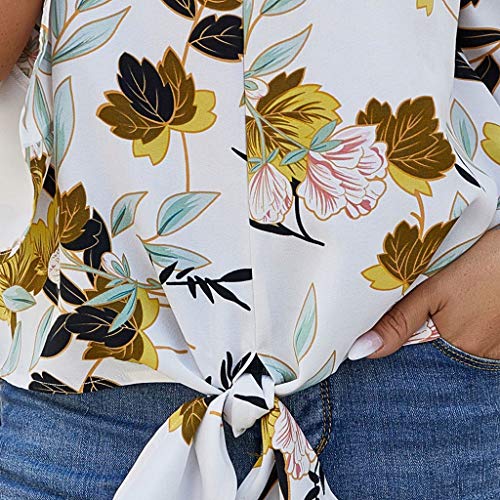NANTE Top Womens Blouses V-Neck Floral Print Short Sleeve Loose T...