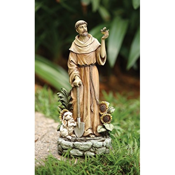 Napco St. Francis with Bird Statue and Birdfeeder, 12-1/2-Inch Tall