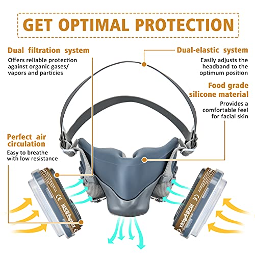 Reusable Half Face Cover, NASUM 720 Face Cover with Safety Glasses...