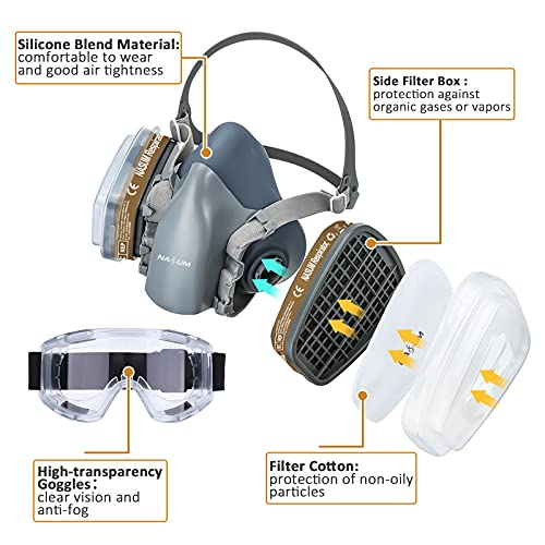 Reusable Half Face Cover, NASUM 720 Face Cover with Safety Glasses...