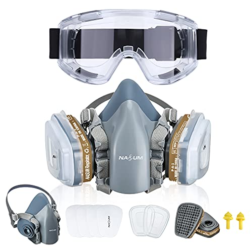 Reusable Half Face Cover, NASUM 720 Face Cover with Safety Glasses...